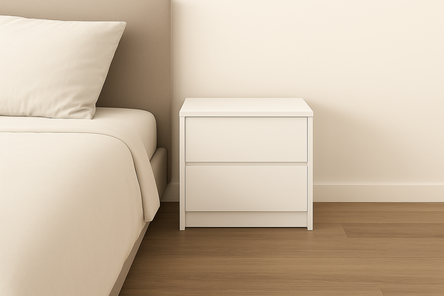 Sleek Modern Bedside Cabinet - White Melamine