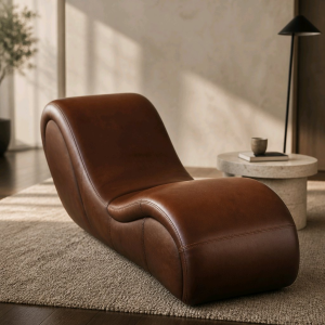 Brown Faux Leather Chaise Lounger